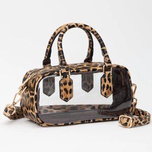 NWT Leopard Print Clear Stadium Approved Top Handle Crossbody Transparent Bag